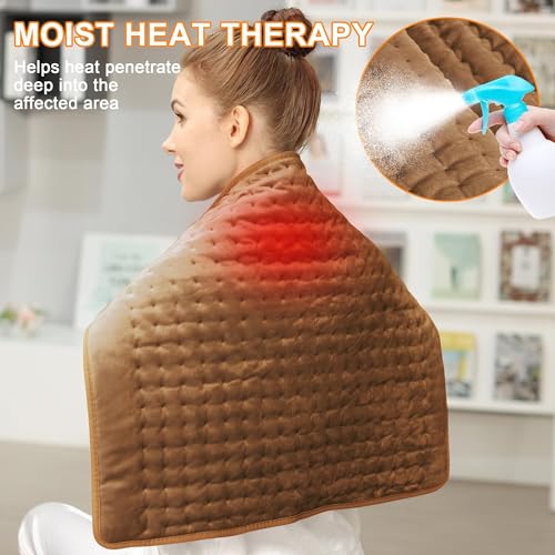 Image of Deepsoon Heating Pad,Electric Heating Pads for Back,Neck,Moist Heating Pad for Abdomen Shoulder Knee Legs,Dry /Moist Heat&Auto Shut Off,Mother's Day Birthday for Men and Women,Brown,24x20 Inch