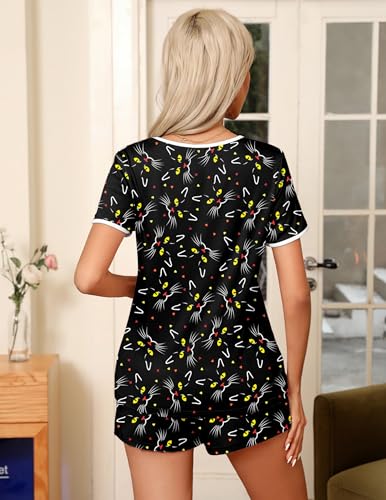 Image of Ekouaer Pajama Set for Women 2 Piece Lounge Set Short Sleeve Tops and Shorts Soft Sleepwear, Chest Pocket