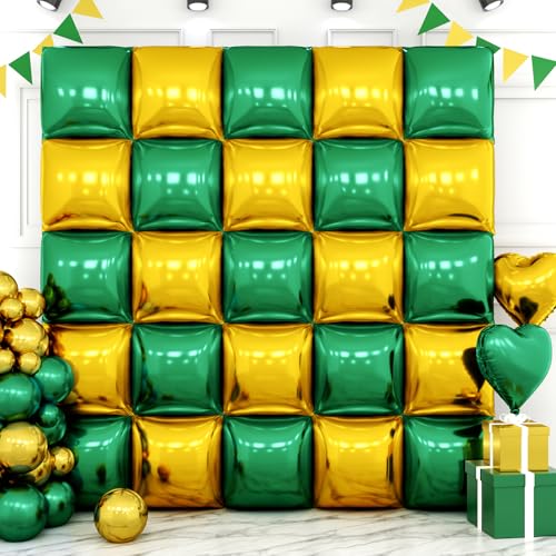Image of Metallic Dark Green and Gold Double Sided Square Foil Balloons Wall,19 Inches Chrome Foil Balloons Tunnel Arch Kit for Bachelorette, Anniversary, New Year,2026 Graduation,Birthday Party Decorations