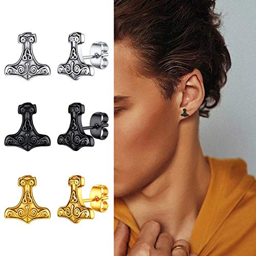 Viking Thor's Hammer Stud Earrings For Male Punk Black Stainless Steel Mjolnir Jewelry Ear Charms For Women Birthday Gift #TOP7