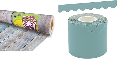 Beachwood Better Than Paper® - Rollo de tablón de anuncios, 4 pies x 12 pies y borde festoneado azul calmante (TCR8907)