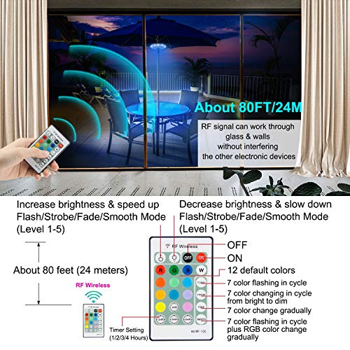 BIGMONAT Battery Operated Hanging Lights Outdoor Patio Umbrella Light RF Remote Control,12 Colors Changing Pole Light for Umbrella,Wireless Under Umbrella Lights Brightness Dimmable and Timer - Image 4