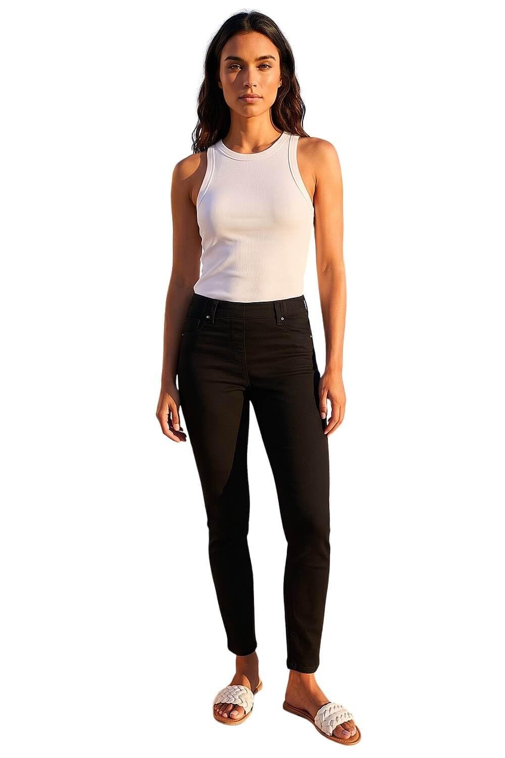 Roman Women's 31" Denim Stretch Jegging Pants in Black | Size: 8