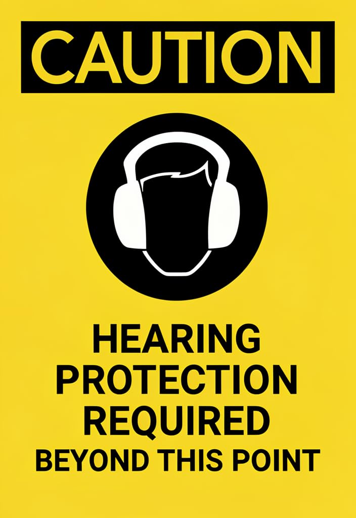 Caution Hearing Protection Required Beyond This Point Tin Sign 12x8 Inch, Yellow & Black Safety Wall Decor Metal Plaque for Workshop, Garage, Factory, Construction Site, OSHA-Style Warning Sign