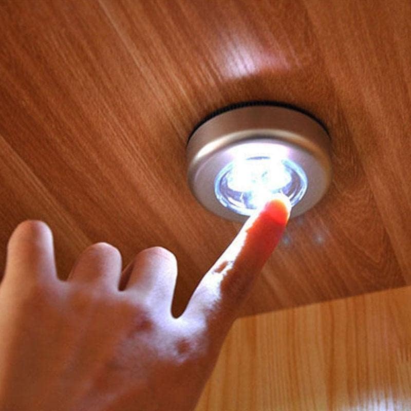 Image of LED Battery-Powered Wireless Touch Lamp - Stick-On Push Light for Closets, Cabinets, Utility Rooms, and More, Cordless Plastic Night Light (Batteries Not Included) (Pack of 3)