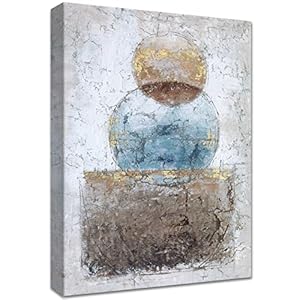 HALFLEMART Houten ingelijst canvas muurkunst canvas print cirkels rechthoeken schilderij op canvasposter, foto abstract modern muurkunstwerk galerij verpakt badkamer slaapkamer muurdecoraties klaar om op te