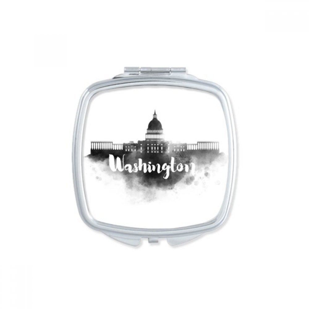 Miroir de poche multicolore carré motif ville Washington encre