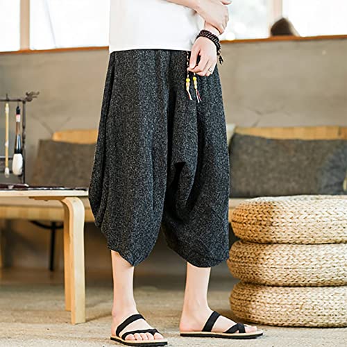 SUWBMHWE Japanese Clothes for Men Linen Harem Pants Beach Casual Comfy Yoga Mens Any Occasion with Pockets Boho Lounge4