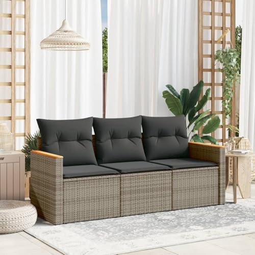 Homgoday Set de sofá de jardín 3 pzas y Cojines ratán sintético Gris Sofá de jardín Muebles de Exterior para jardín, terraza, Exterior Sin Mesa Rattan Garden Furniture Set de Jardin Gris