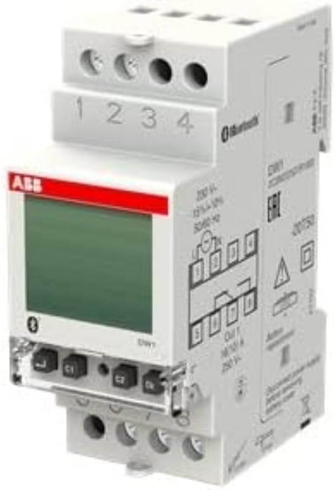 Protecta Plus DW1 Digital Time Switch • 1 Channel • Bluetooth App Programming • Up to 500W LED Load • Weekly Timer • DIN Rail • Potential-Free Changeover Contact • 2CSM222531R1000