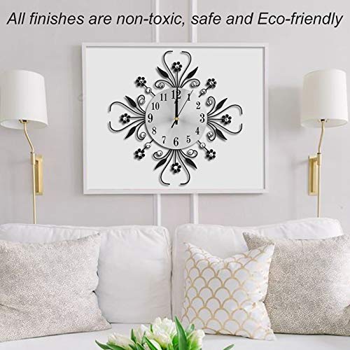 Diamond-studded Metal Needle Wall Clock, Modern Fashion Round Design Silver Diamond Flower - Image 4