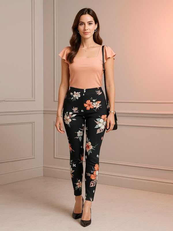 Image of DTR FASHION Women's Printed Stretchable Cotton Blend Casual Jegging