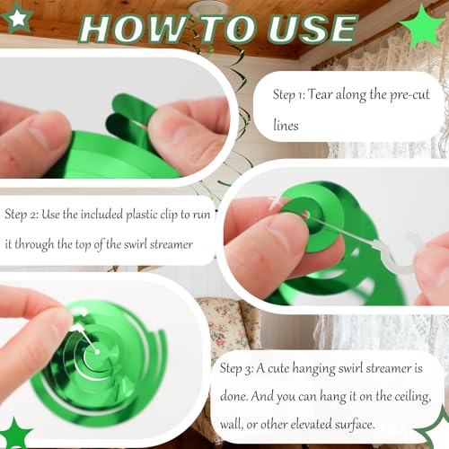 Image of 40Pcs Green Hanging Swirls Party Decorations Plastic Spirals Streamers Foil Ceiling Decor for Birthday St. Patrick's Green-Themed Parties Office Classroom Home