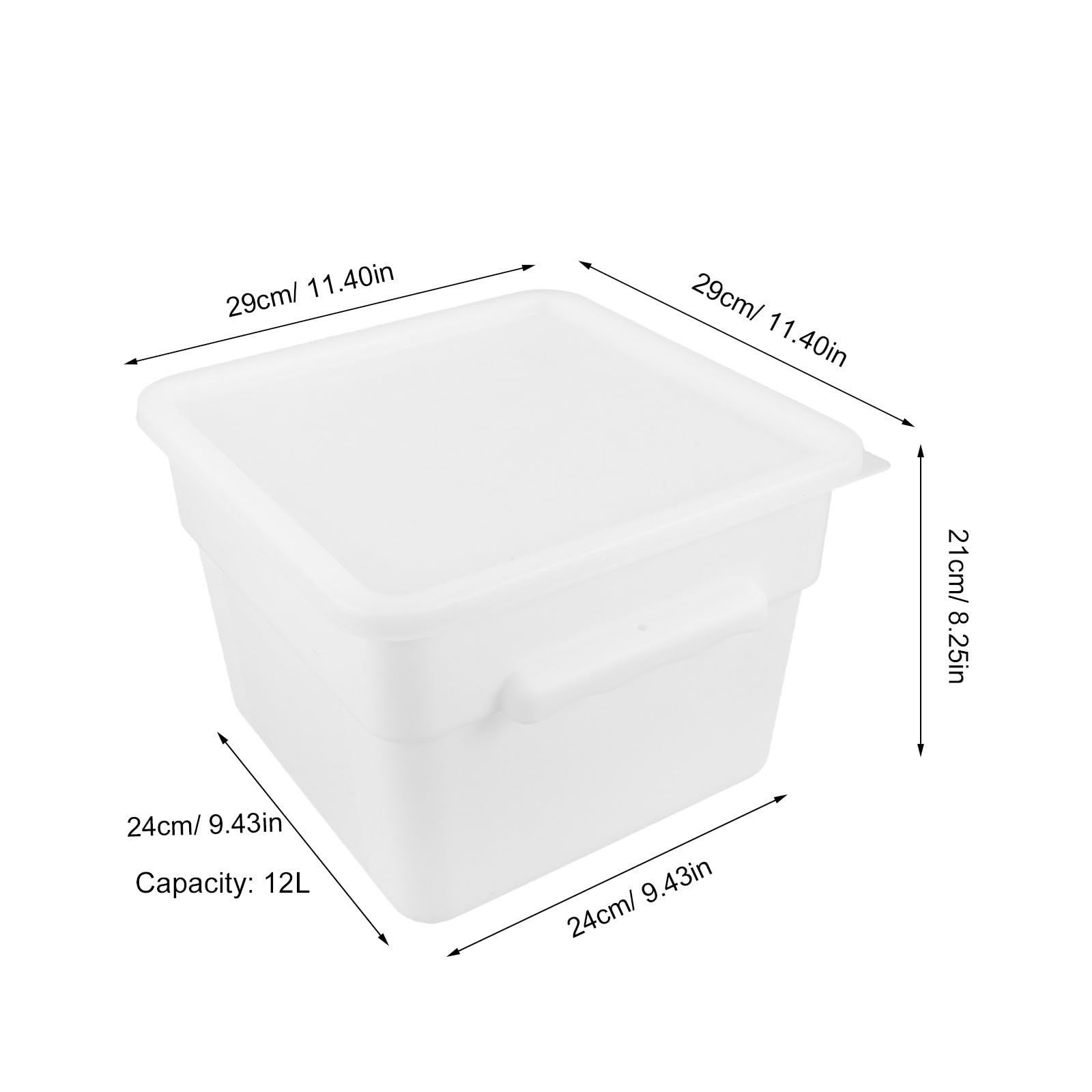 Contenedor Refrigerado Cuadrado de Plástico Blanco de 12l con Tapa y Asa, Resistente a Roturas y Fácil de Transportar para Almacenamiento y Preparación de Comidas en Cocina