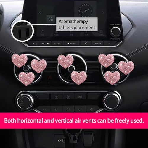 Image of 4 PCS Bling Car Air Conditioner Air Outlet Decoration, Diamond Studded Shiny Heart-Shaped Clip, Cute Charm Interior Aesthetic Ornaments for Women, Universal Car Interior Accessories (Pink)