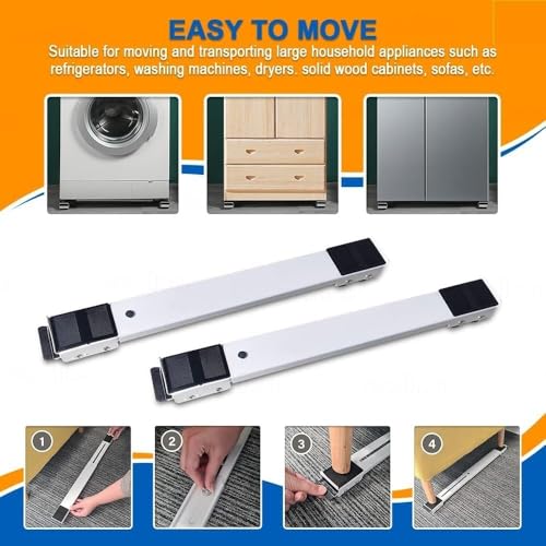 Image of Adjustable Washing Machine Stand with Wheels for Front & Top Load Machines - Heavy Duty Refrigerator Trolley Base with Lockable Rollers, Anti-Slip Pads & Anti-Vibration Support