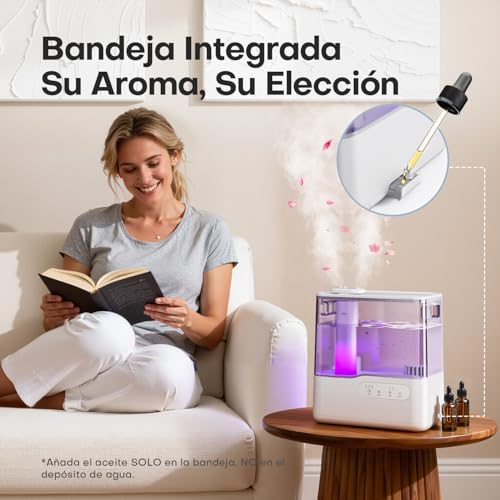 AROEVE Humidificador de Aire 5L, Ultrasónico Top-Fill Niebla Fría con Difusor de Aromas, Luz Ambiental, Temporizador, 36H Duración, 25dB Silencioso Humidificador para Hogar, Guardería, Bebés y Plantas - imagen 5