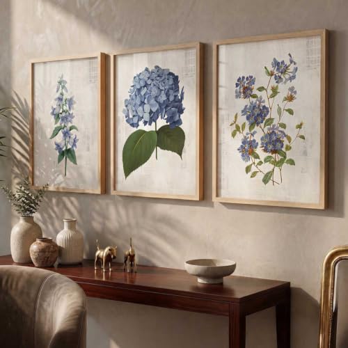 Image of kotart Home Decor Floral Painting Decorative Wall Art | Aesthetic Poster With Frame For Living Room Bed Room Hotel Wall Decor Digital Reprint Set of 3 (19X25 inch)