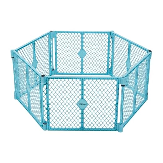 Toddleroo by North States Superyard Indoor/Outdoor 6 Panel Baby Play Yard: Safe Play Area Anywhere. Folds up with Carrying Strap for Easy Travel. Freestanding. 18.5 sq. ft. Enclosure (26" Tall, Aqua)