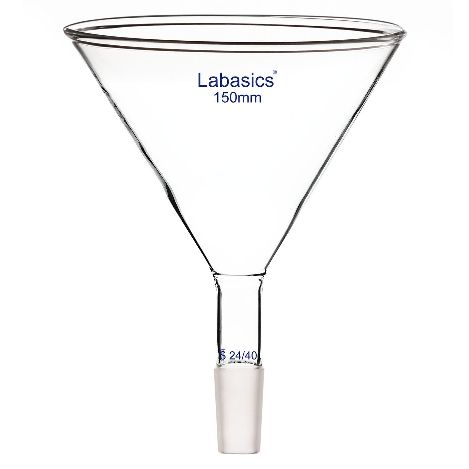 Labasics Entonnoir à Poudre en Verre Borosilicaté, Tige Courte, Diamètre Extérieur 150 mm, Joint 24/40, Transparent
