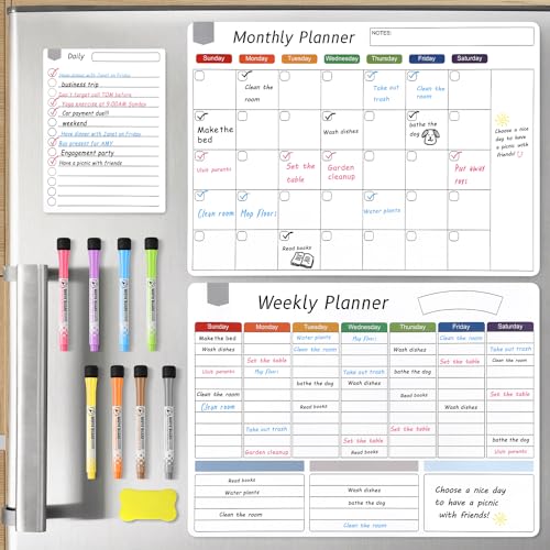 3 Pcs Chore Chart Magnetic Fridge Calendar Dry Erase Whiteboard Reward Chart for Multiple Kids,Schedule Weekly Planner Daily Responsibility for Adults with 8 Markers and 1 Eraser