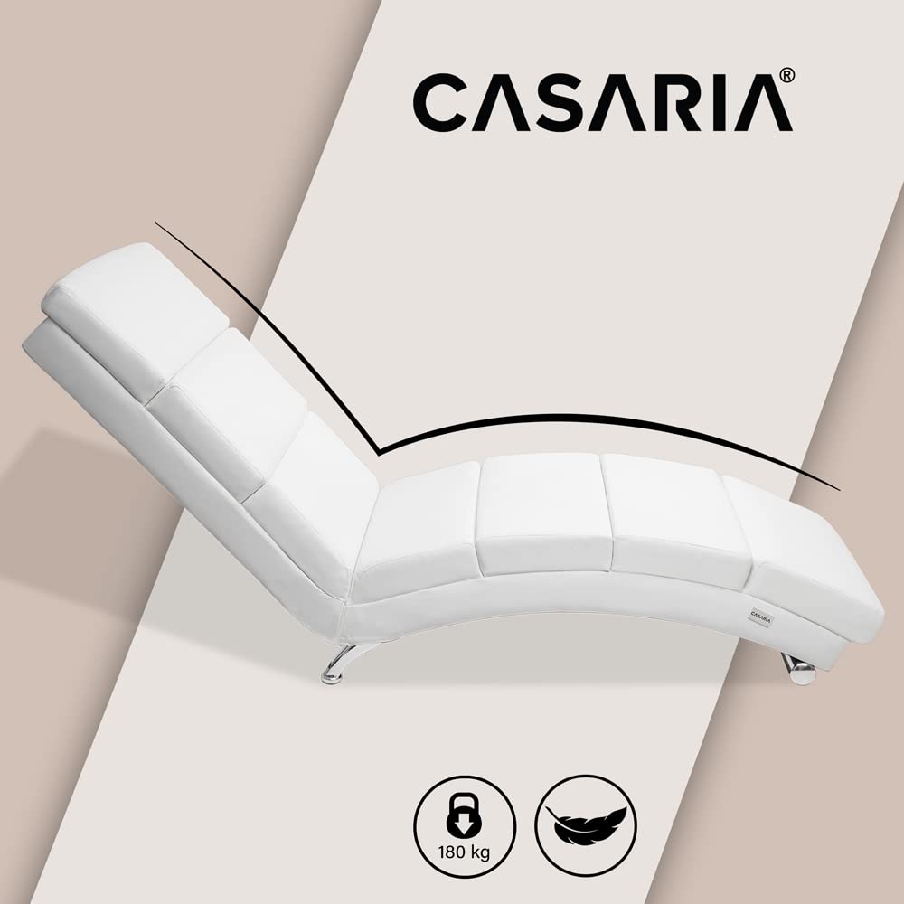 Casaria Relaxliege XXL London 186x89x55 cm Kunstleder Gepolstert 180kg Belastbarkeit Chaiselongue Relaxsessel Weiß