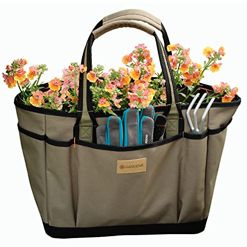 Gardena Gartentasche für Gartenwerkzeug I Wasserfeste Gartengerätetasche mit 2 Henkeln & vielen kleinen Fächern I Für Damen & Herren I Schöne Alternative zum Gartenkorb I Farbe Olivgrün
