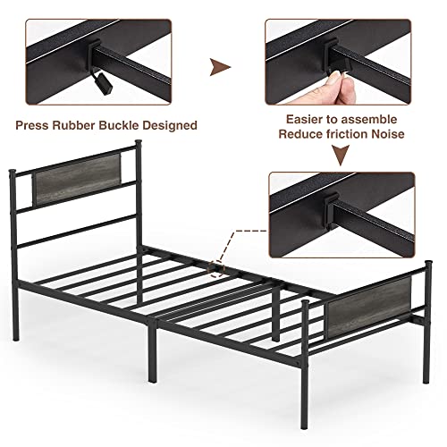 Weehom Twin Bed Frame With Headboard, 12.7 Inch Metal Platform Bed Frames No Box Spring Needed, Black Single Bed Heavy Duty Steel Slat Support, Easy Assembly #TOP6