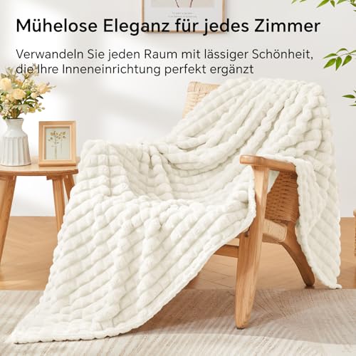 BEDELITE Kuscheldecke Flanell Flauschig, Creme Weiß, 125 x 150 cm – Ansicht 5