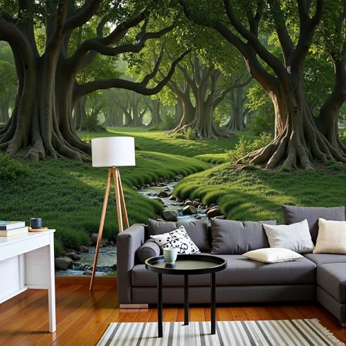 Lush Green Forest Wall Mural Photo Wallpaper for Bedroom Living