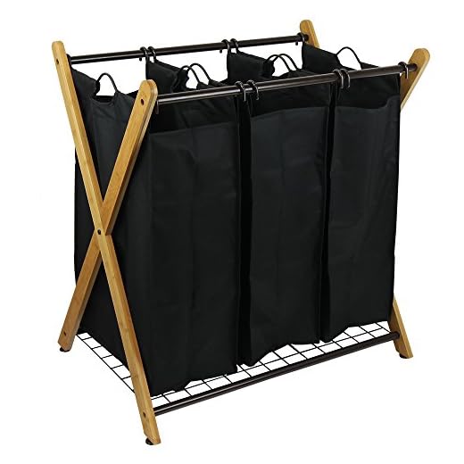 Oceanstar XBS1484 Bamboo 3-Bag Laundry Sorter Black, 29.75 in. H x 19.10 in. W x 27 in.