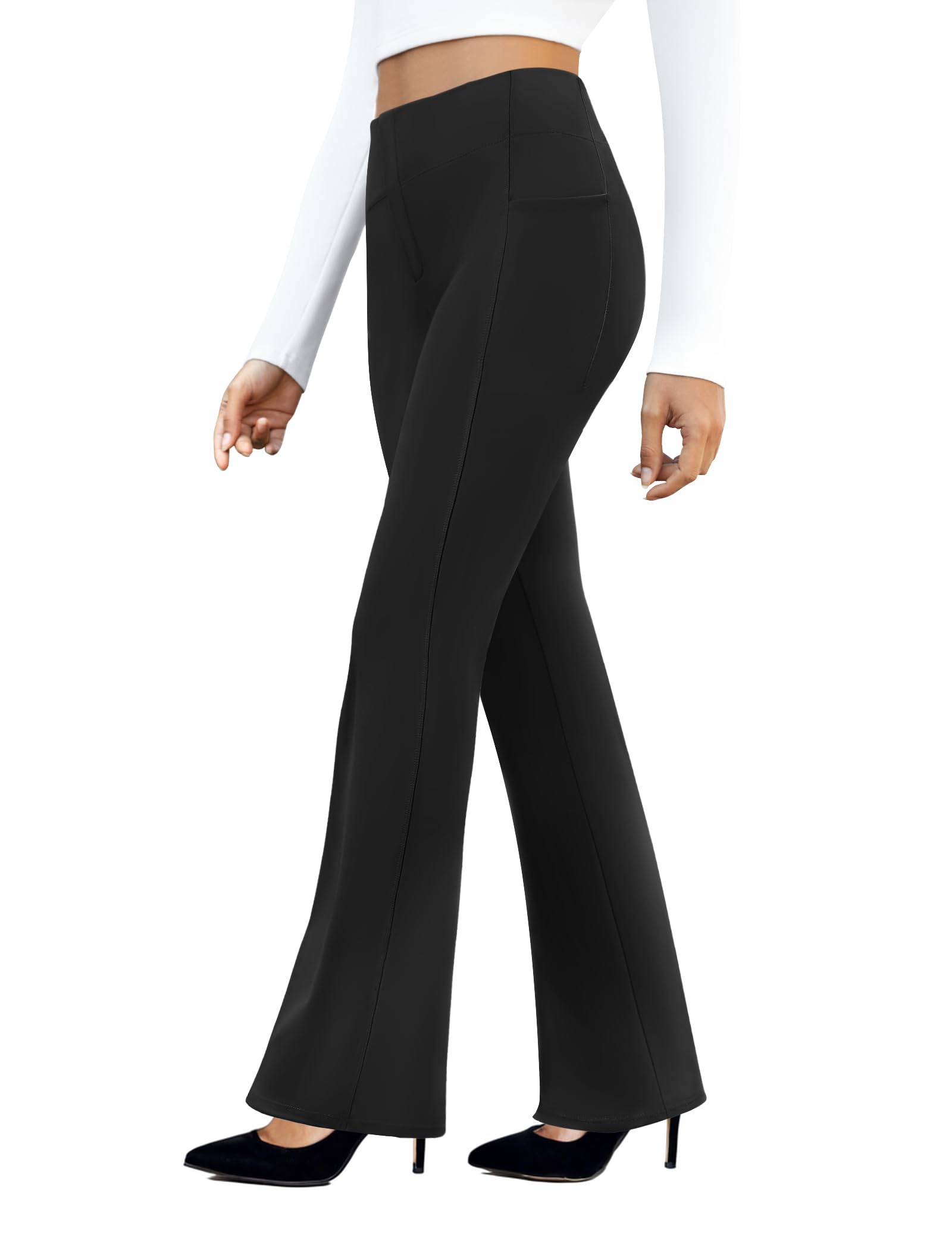 DLOODA Womens Work Pants Business Casual Dress Pants High Waisted Stretchy Pull on Office Slacks with Pockets