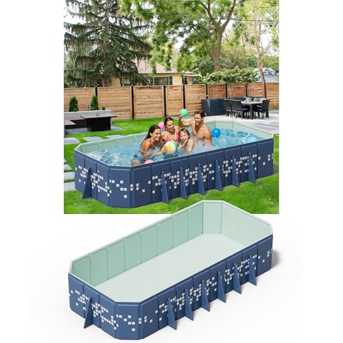 Extra Large Non-Inflatable Swimming Pool for Family,Foldable Pool with Bracket,Adult Collapsible Pools Hard Plastic Shell,Portable Folding Kids Pools for Backyard 122 * 65 * 20in (Blue Star)