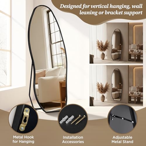 Image of Dorlicecass Mirror Full Length - Irregular Full Body Mirror Standing or Leaning or Wall Hanging 63 inchx 24 inch Asymmetrical Aviation Aluminum Alloy Frame Unique for Bedroom, Living Room, Cloakroom, Entryway