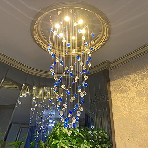 Lámpara de techo de escalera dúplex de color LED a máquina, colgante de cristal de piedra, lámpara de araña de cristal de gota de lluvia, lámpara semiempotrable moderna, para dormitorio, entrada,