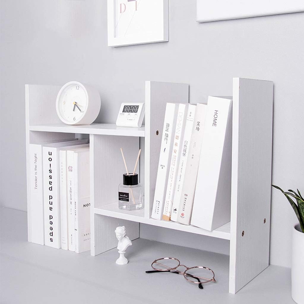 File Magazine Holder Wood Desktop Organizer Multipurpose Desk Bookshelf Display Shelf Rack Counter Top Bookcase for Office Home White Desk File Organiser