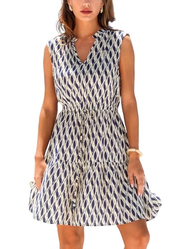 Image of CUPSHE Womens Summer Dresses Tie Neck Sleeveless Tiered Ruffle A-Line Tunic Mini Dress