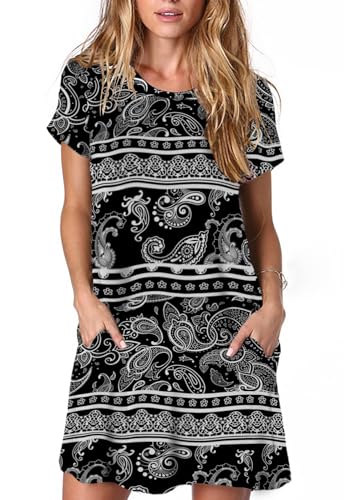 Image of Alaster Women's Casual Summer T Shirt Dress Loose Short Sleeve Tunic Dress with Pocket for Women