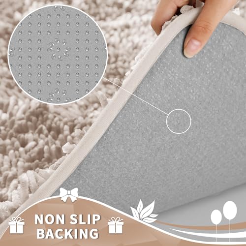 Image of Yimobra Toilet Rugs U Shaped Washable, Extra Thick Soft Absorbent Chenille Contour Bathroom Rugs for Toilet 24x20 Inch, Quick Dry Non Slip Toilet Mat for Bath Floor, Khaki