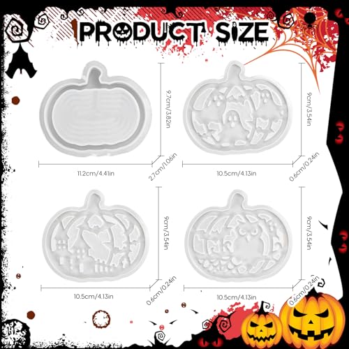 Silikonformen Gießformen Halloween Kürbis, 4 Stück Silikonform Herbst, Halloween Kürbis Deko, Kerzenformen Silikon, Helloween Giessformen Silikon Gipsformen Zum Gießen