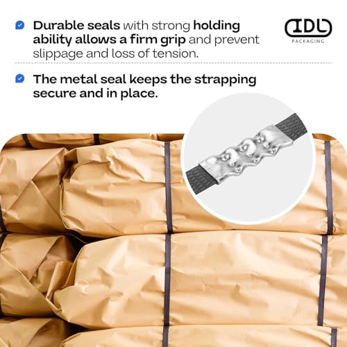 Image of IDL Packaging Open (Snap-On) Seals of 1.25 inch Length for 1 /2 inch Strap Width Polypropylene (PP) Strapping (Pack of 200) - Strong Metal Clips with Superior Holding Power