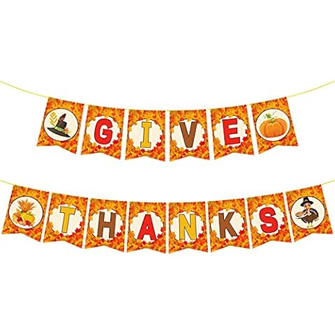 KKBES Give Thanks Banner Thanksgiving Banner Fall Garland Happy Thanksgiving Decoration Thanksgiving Party Supplies Fireplace Mantle Decor Cover