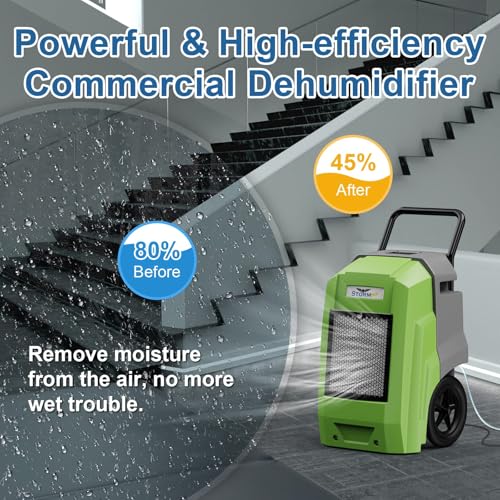 Image of ALORAIR 180 Pints LGR Industrial Dehumidifier with Pump and Drain Hose, Portable Commercial Dehumidifier with Wheels for Home, Basements, Garages, and Job Sites, 6-Year Warranty, Green