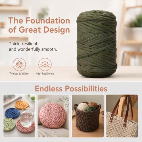 Image of 400g T Shirt Yarn, Tshirt Crochet Yarn for Crocheting Bag /Craft Project /Home Decor, 14.1oz /400g, 120yd /110m Crochet with Polyester Spandex Blend Stretch Fabric(White&Khaki)