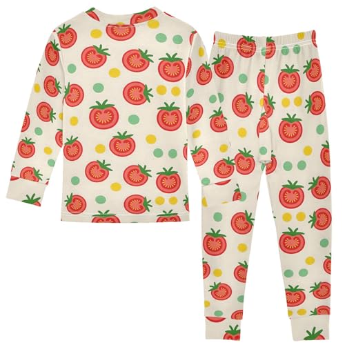 ALAZA Yellow Tomato Polka Dot 2 Piece Pajama Set Long Sleeve Top and Pants Sleepwear Unisex2