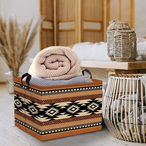 Clastyle Retro Stripe Brown Shelf Basket for Bedroom Geometric Rectangle Clothes Toys Cube Storage Basket, 36L