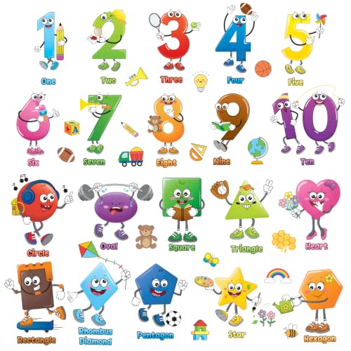 Image of DECOWALL DS9-8095 Shape and Number Wall Decals Educational Colorful Peel and Stick Removable Stickers for Kids Nursery Preschool Playroom Classroom Decor