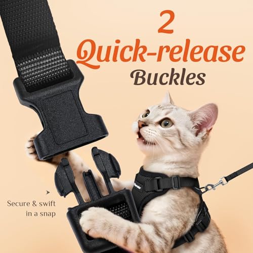 Image of Dooradar Cat Harness and Leash Set, Escape Proof Safe Adjustable Kitten Vest Harnesses for Walking, Easy Control Soft Breathable Mesh Jacket with Reflective Strips for Cats, Black, XS