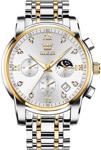 OLEVS Watches for Men,Luxury Big Face Mens Watch Stainless Steel Quartz Analog Dress Watches for Men Luminous Multifunction Chronograph Man Watch Relojes De Hombre