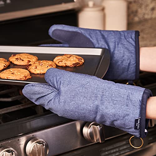 Nautica NAN013825 Home Kitchen Oven Mitts With Silicone Palm, Heat Resistant Up To 500 Degrees F, Cotton Potholders For Cooking, Set Of 2, Navy Solid thumb #3